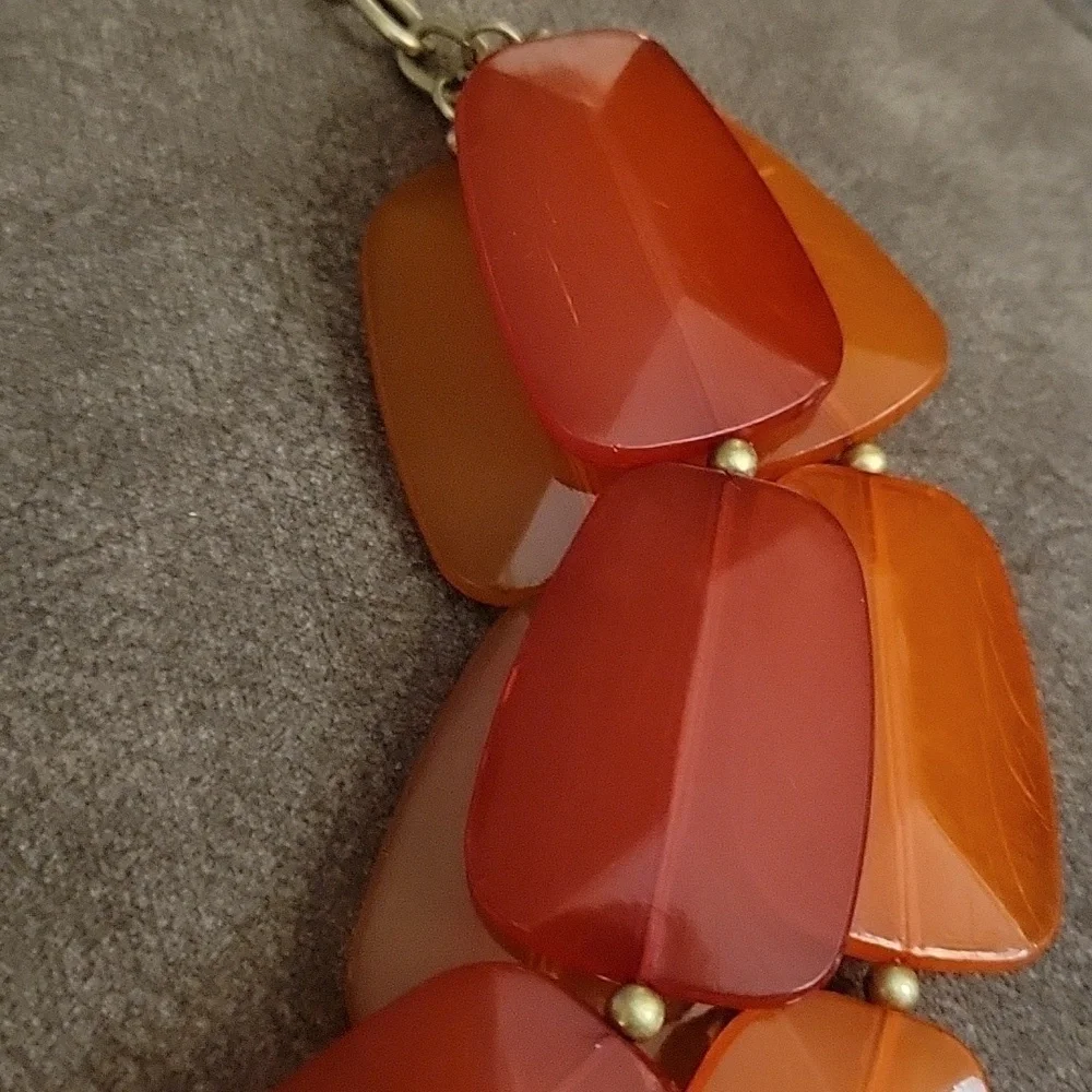 Vtg Layered Twisted Torsade Orange Ombre Beaded Chain Plastron Necklace